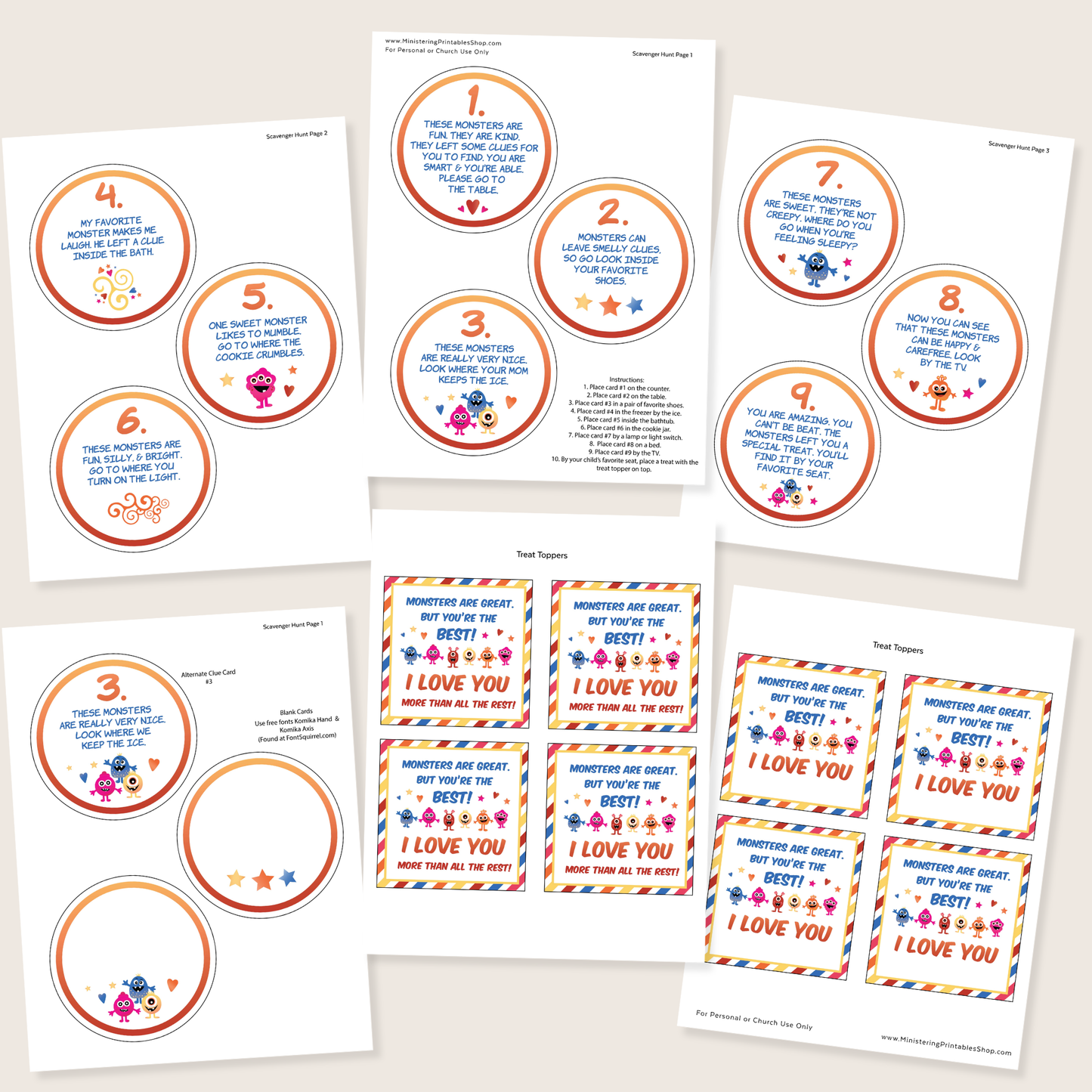 Monster Theme Birthday Party Scavenger Hunt Printable Game Kids Activity Nine Clue Cards Colorful Design Instant Download Ready To Print DIY Party Entertainment Fun Treasure Hunt Children Play Date Game Indoor Outdoor Activity Perfect