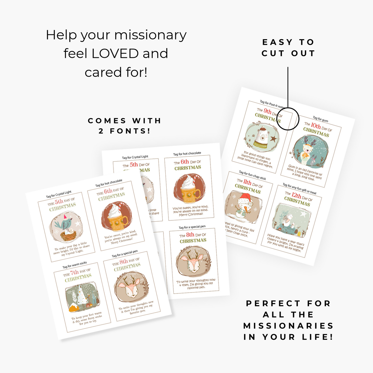 12 Days Christmas Missionary Gift Tags for LDS Care Packages
