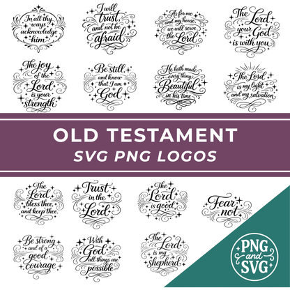 Scripture SVG Bundle Old Testament Bible Verse Collection Commercial Use Rights Included Hand Lettered Design Files Cricut Cutting Projects Faith Based Graphics Digital Download Christian Crafting Business Inspirational Quote Designs Church