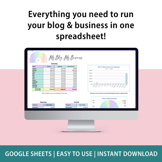 Your Business and Blog Income and Expense Tracker - Rainbow Edition