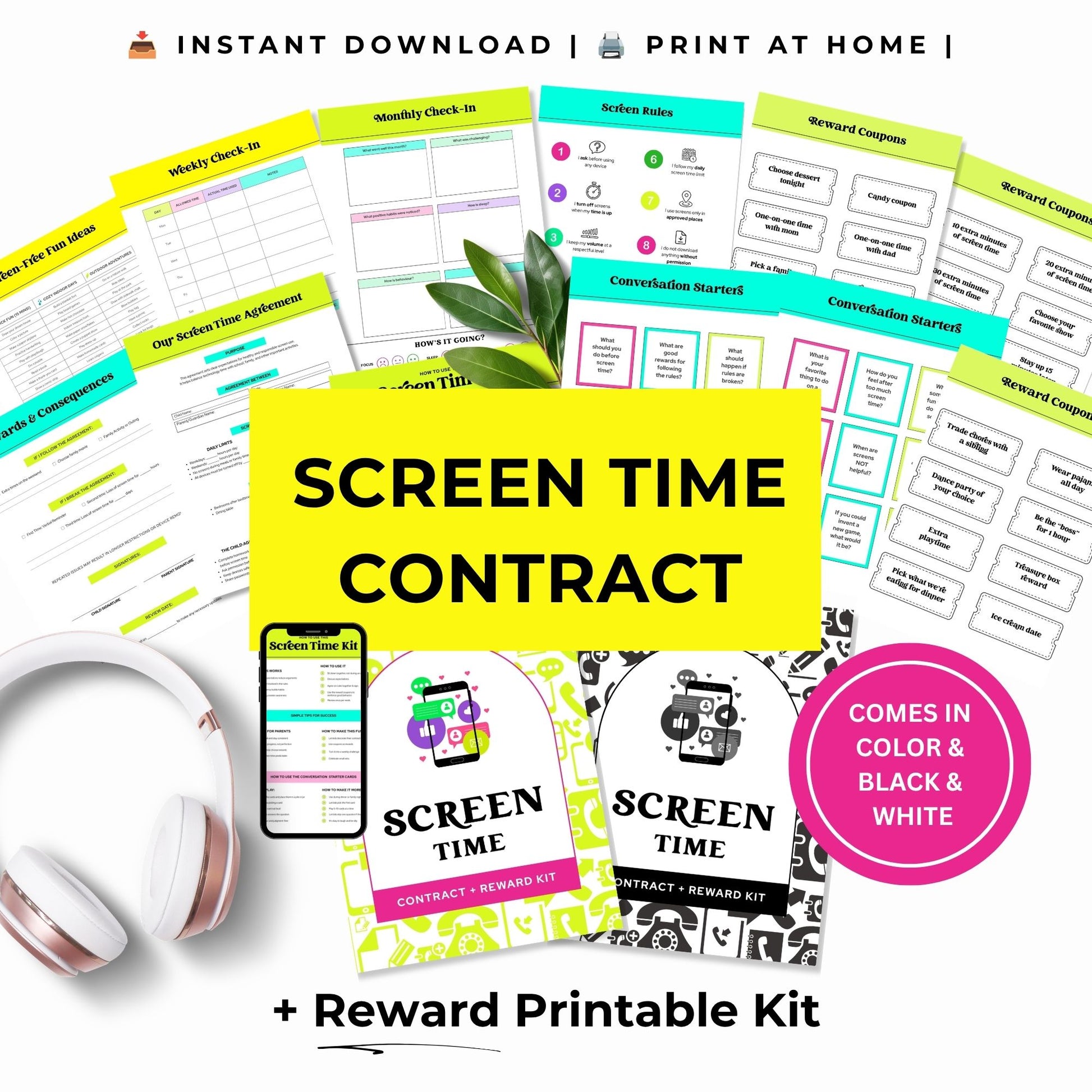 Screen Time Contract Printable Family Rules Agreement Digital Wellness Tool Kids Device Management System Parenting Resource Household Organization Establish Boundaries Reduce Conflicts Build Healthy Habits Teach Responsibility Daily