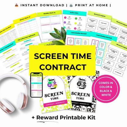 Screen Time Contract Printable Family Rules Agreement Digital Wellness Tool Kids Device Management System Parenting Resource Household Organization Establish Boundaries Reduce Conflicts Build Healthy Habits Teach Responsibility Daily