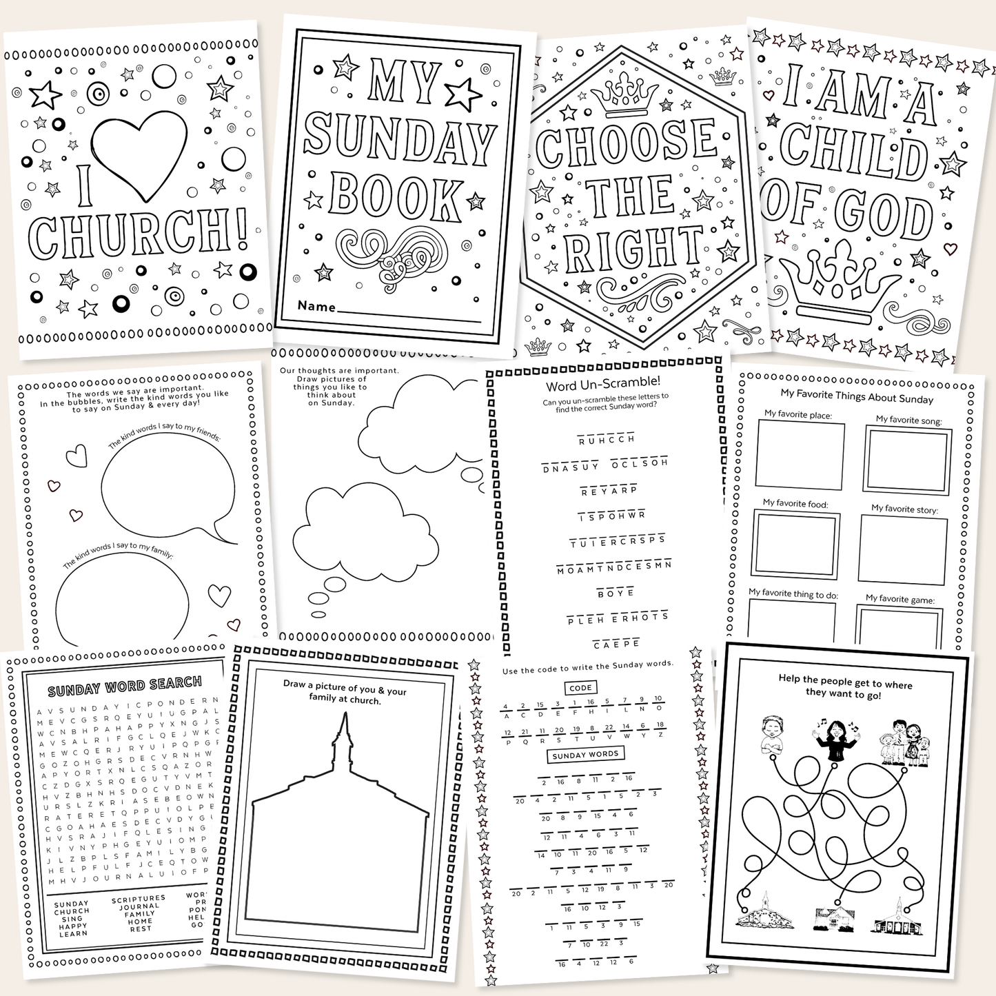 Printable Church Activity Book Kids Sunday School Coloring Pages Digital Download Ready Print Dual Format Booklet Option Letter Size Collection Teaching Resource Classroom Ministry Essential Christian Education Materials Children Faith