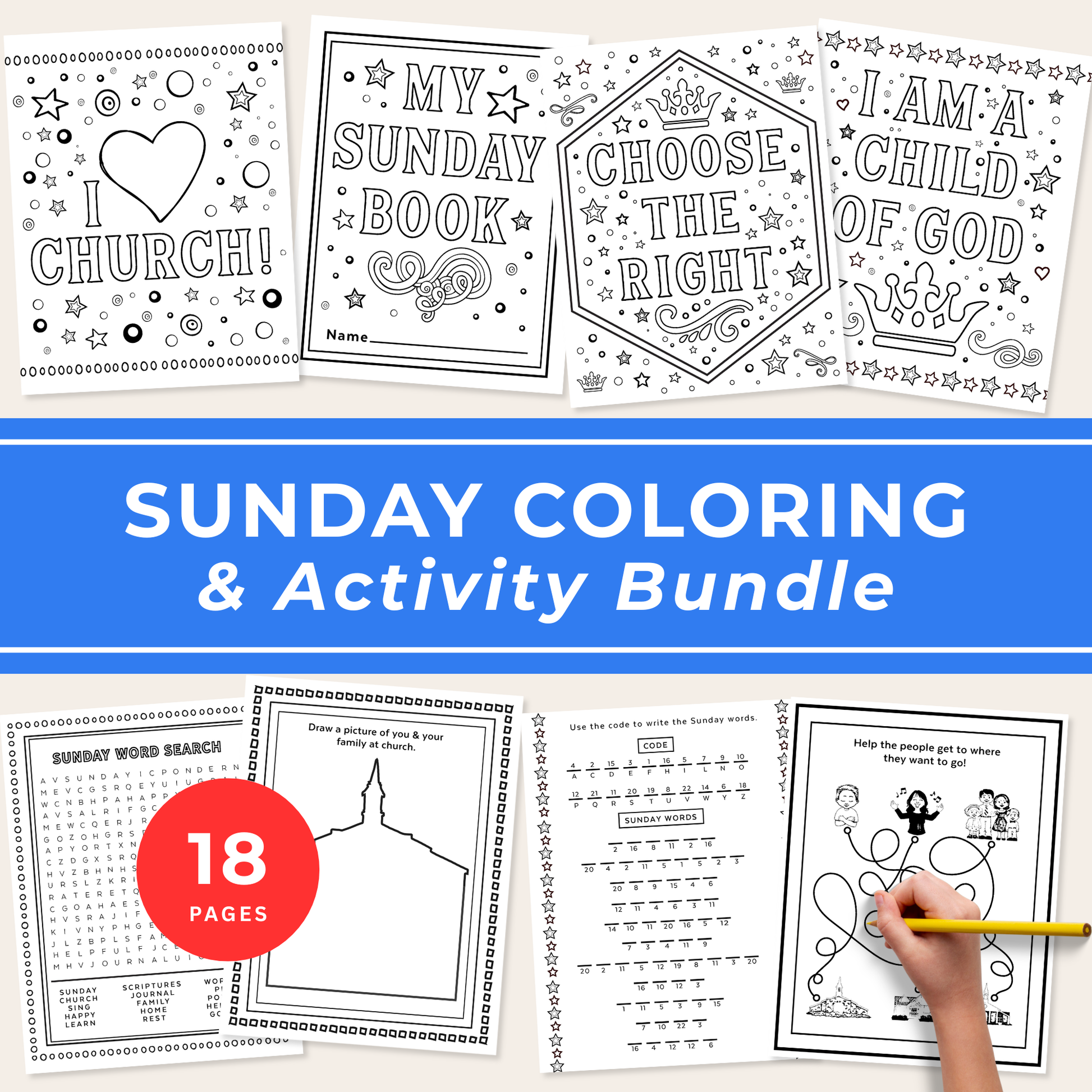 Sunday School Activity Book Printable Pages Kids LDS Church Coloring Collection Christian Education Resource Download Instant Format Ready Print Classroom Teaching Tool Sunday Service Essential 12 Page Activity Packet Children Ministry