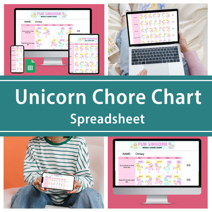 Unicorn Chore Chart Spreadsheet for Kids