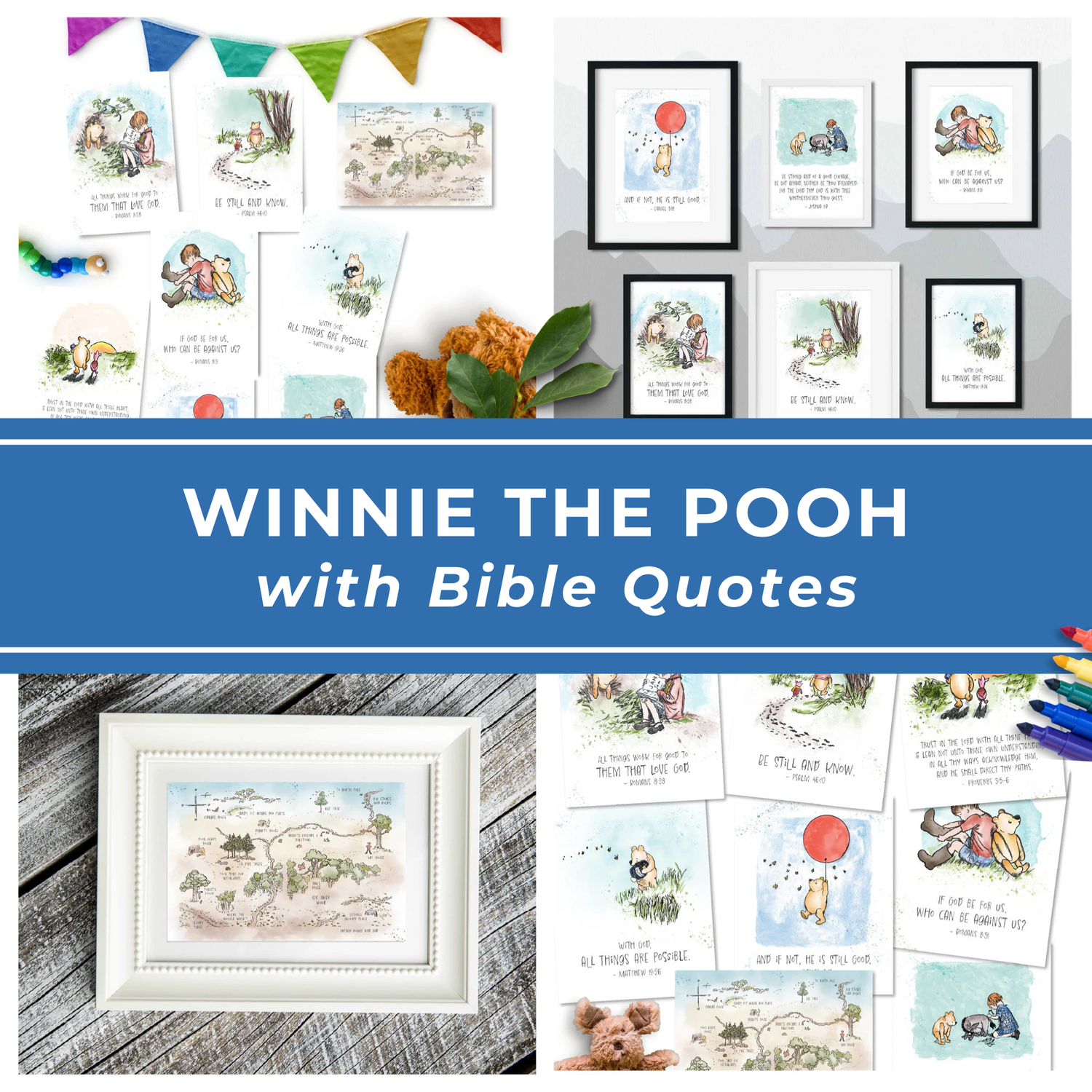 Christian Nursery Wall Art Collection Religious Printable Set Hand Drawn Classic Character Illustrations Inspirational Scripture Quotes Perfect Baby Shower Gift Nursery Room Decor Faith Based Home Styling Digital Download Bundle Premium