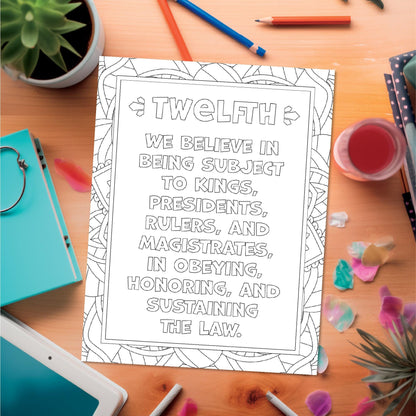 LDS Articles of Faith Coloring Pages - Digital Download