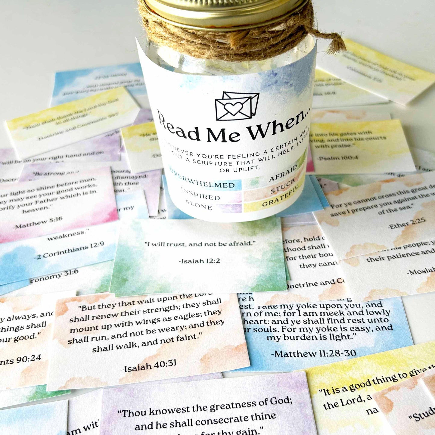 LDS Feelings Verse Jar - Color Coded Scripture Jar - Read Me When Jar Kit - Inspirational Gift for LDS Women and Teens -LDS Primary Activity