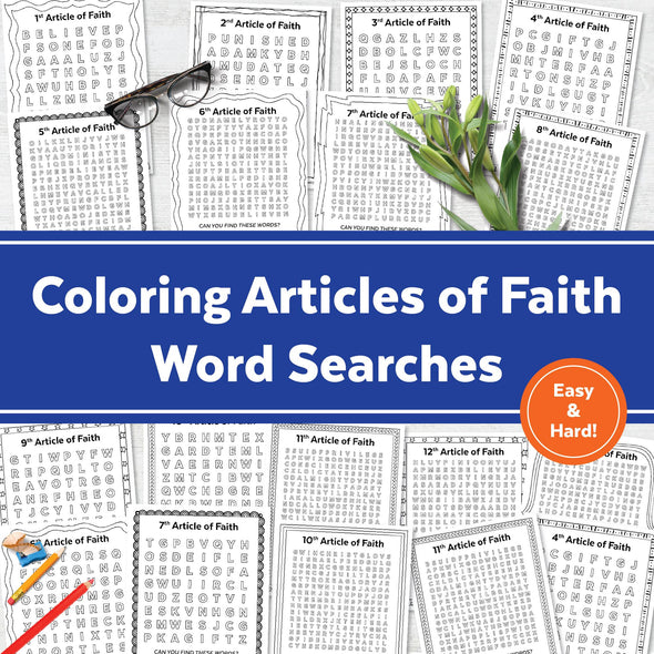 Articles of Faith Coloring Word Searches - LDS Primary Activities Games - LDS Sunday Printables - Digital Downloads for Family Activities