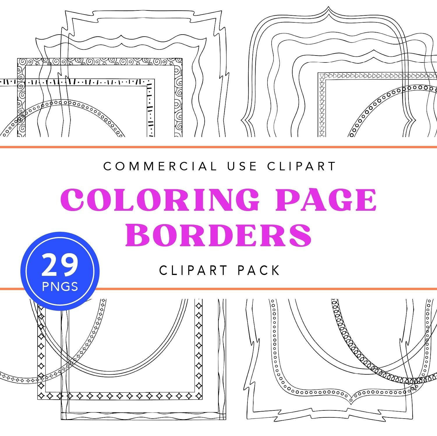 Coloring Page Borders, Beautiful Printable Designs, Adult Coloring Pages, Instant Download for Relaxation, Commercial Use