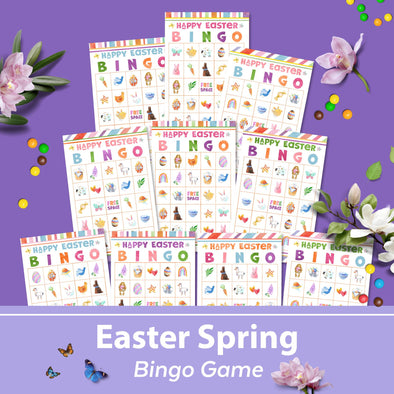 Easter Spring Bingo Game, 10 Printable Cards for Spring Fun, Kids Activity, Family Game, Instant Download