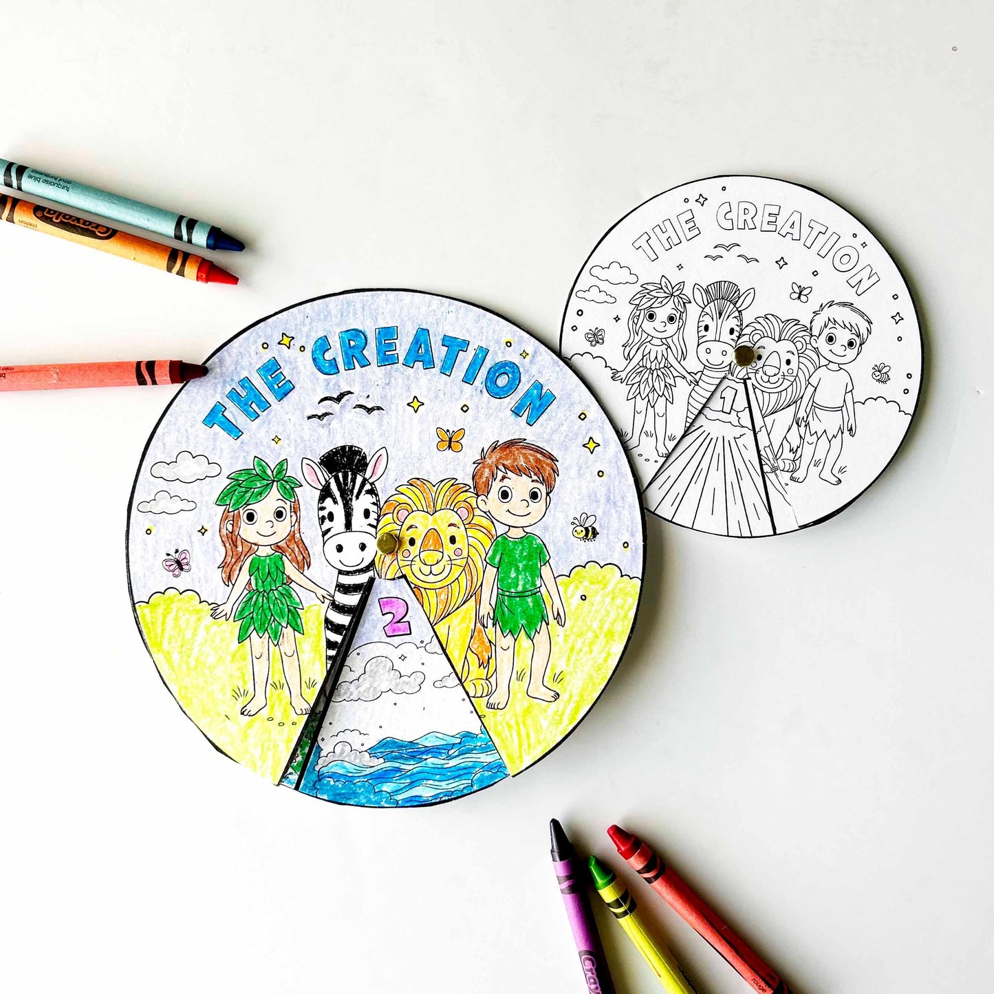 Creation Activity Wheel, Kids Bible Lesson Craft, Sunday School Coloring Wheel, Fun Bible Activity for Children, 7 Days of Creation