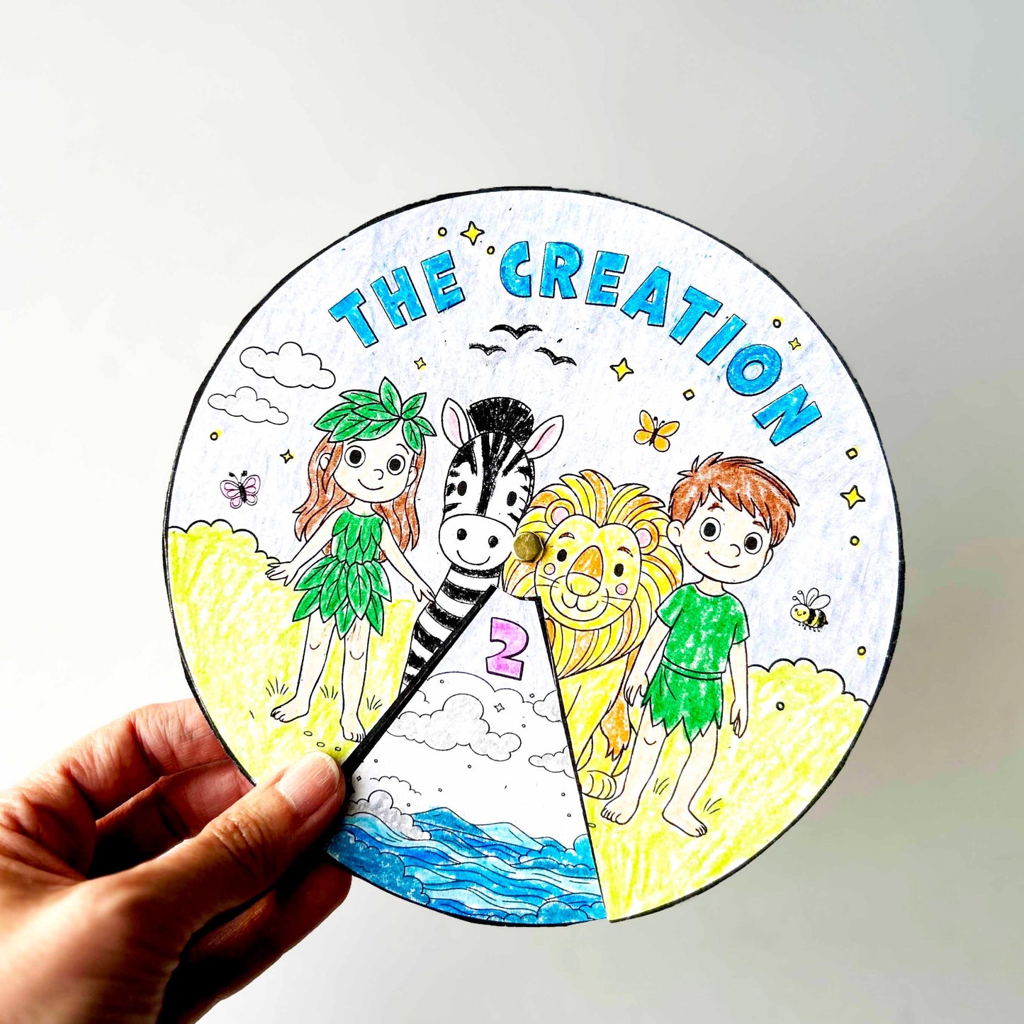 Creation Activity Wheel, Kids Bible Lesson Craft, Sunday School Coloring Wheel, Fun Bible Activity for Children, 7 Days of Creation