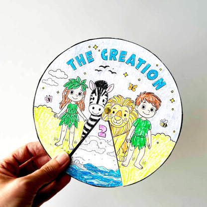 Creation Activity Wheel, Kids Bible Lesson Craft, Sunday School Coloring Wheel, Fun Bible Activity for Children, 7 Days of Creation