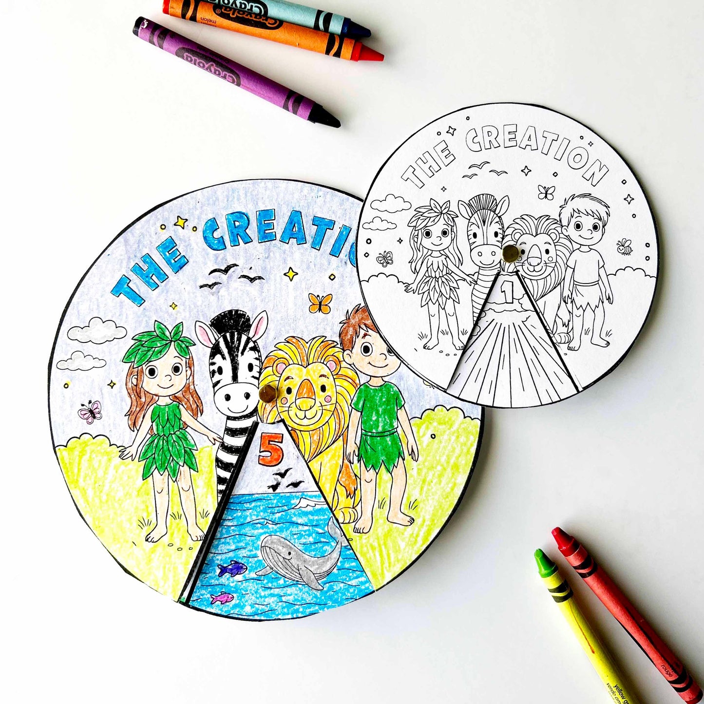 Creation Activity Wheel, Kids Bible Lesson Craft, Sunday School Coloring Wheel, Fun Bible Activity for Children, 7 Days of Creation