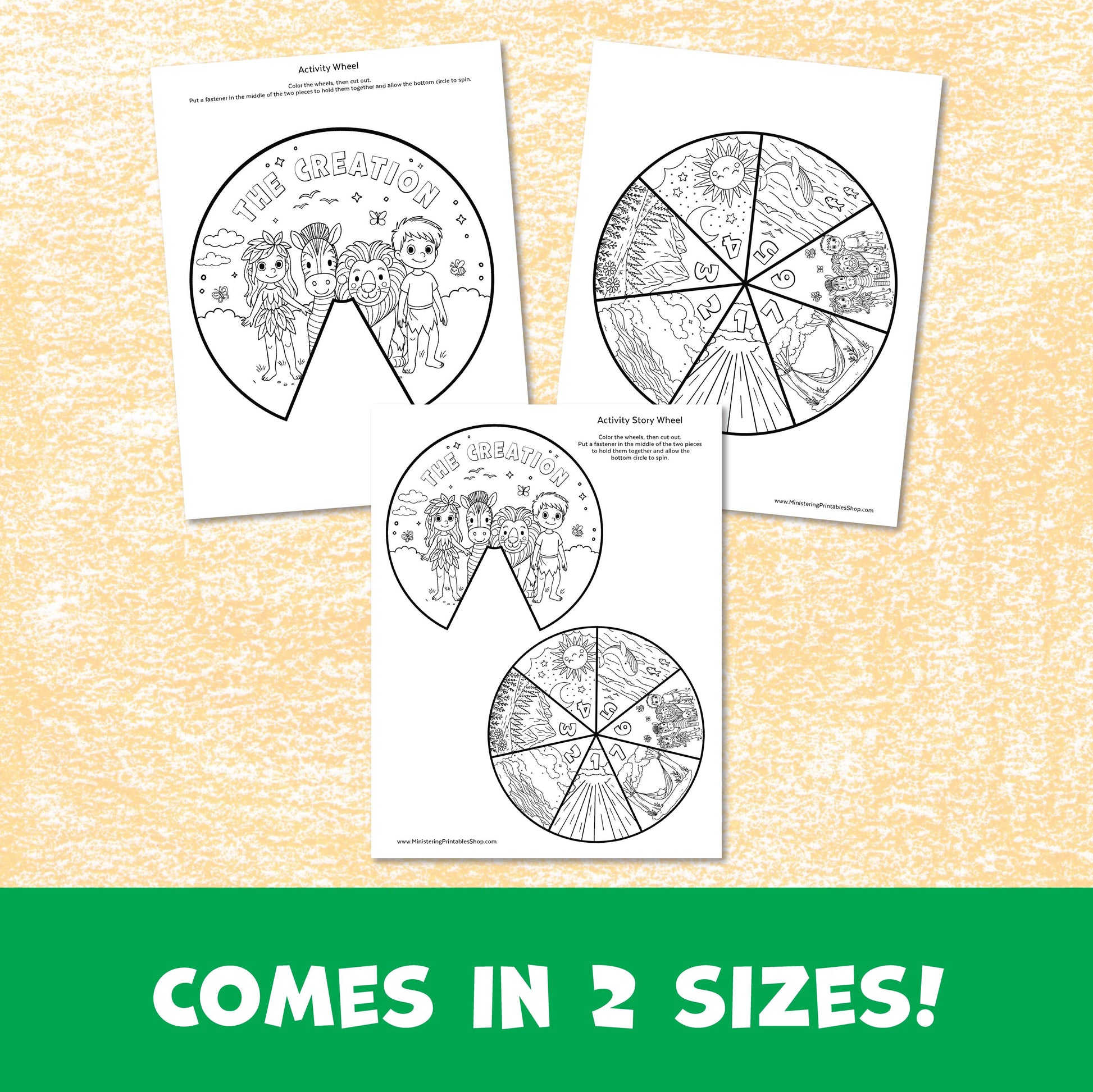 Creation Activity Wheel, Kids Bible Lesson Craft, Sunday School Coloring Wheel, Fun Bible Activity for Children, 7 Days of Creation