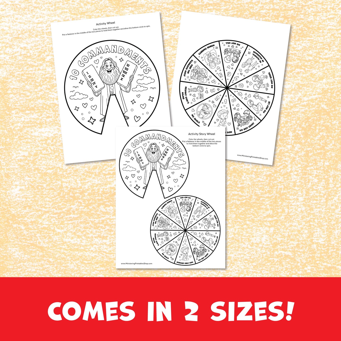 10 Commandments Coloring Wheel, Printable Bible Activity for Kids, Sunday School Craft, Christian Learning Tool, Moses Educational Game