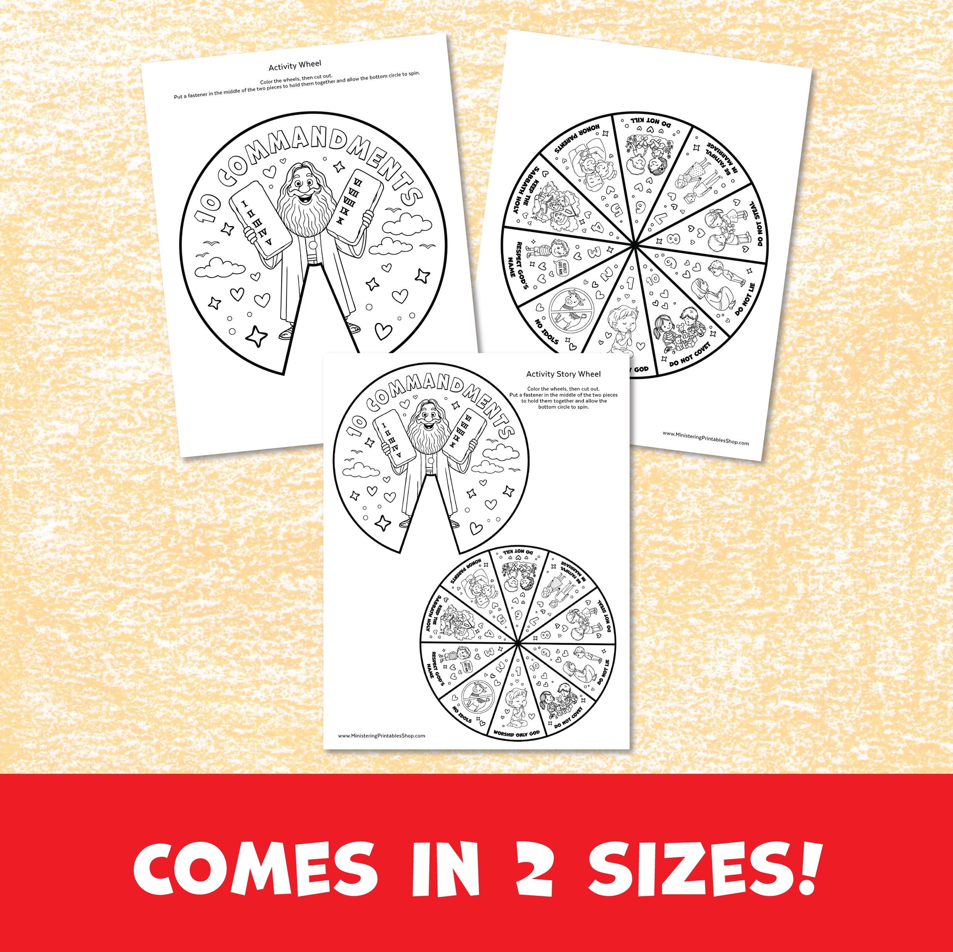 10 Commandments Coloring Wheel, Printable Bible Activity for Kids, Sunday School Craft, Christian Learning Tool, Moses Educational Game