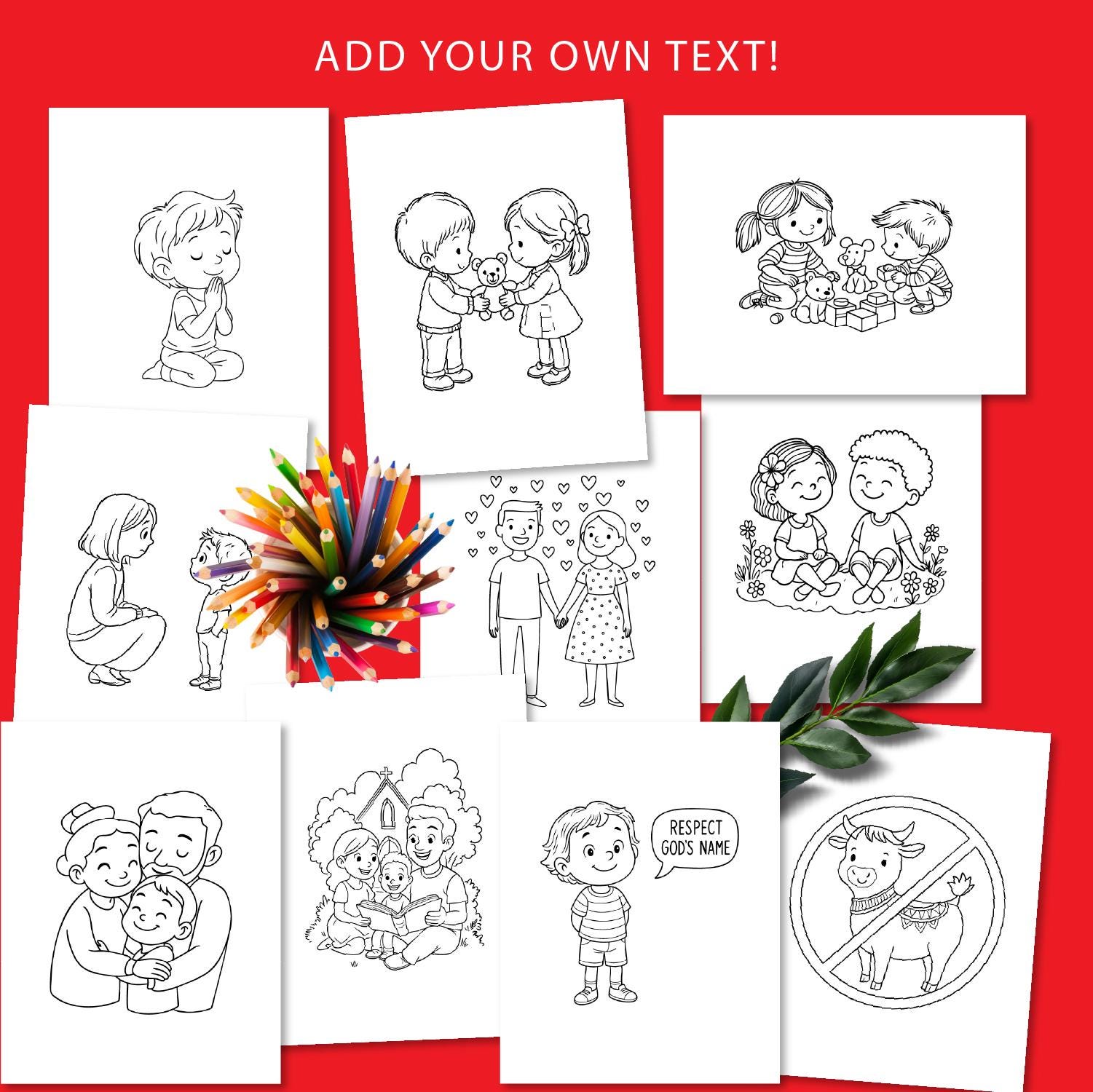 10 Commandments Coloring Pages for Kids, Printable Bible Activity Sheets, Sunday School Crafts, Fun Learning, Personal and Commercial Use