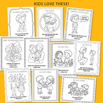 10 Commandments Coloring Pages for Kids, Printable Bible Activity Sheets, Sunday School Crafts, Fun Learning, Personal and Commercial Use