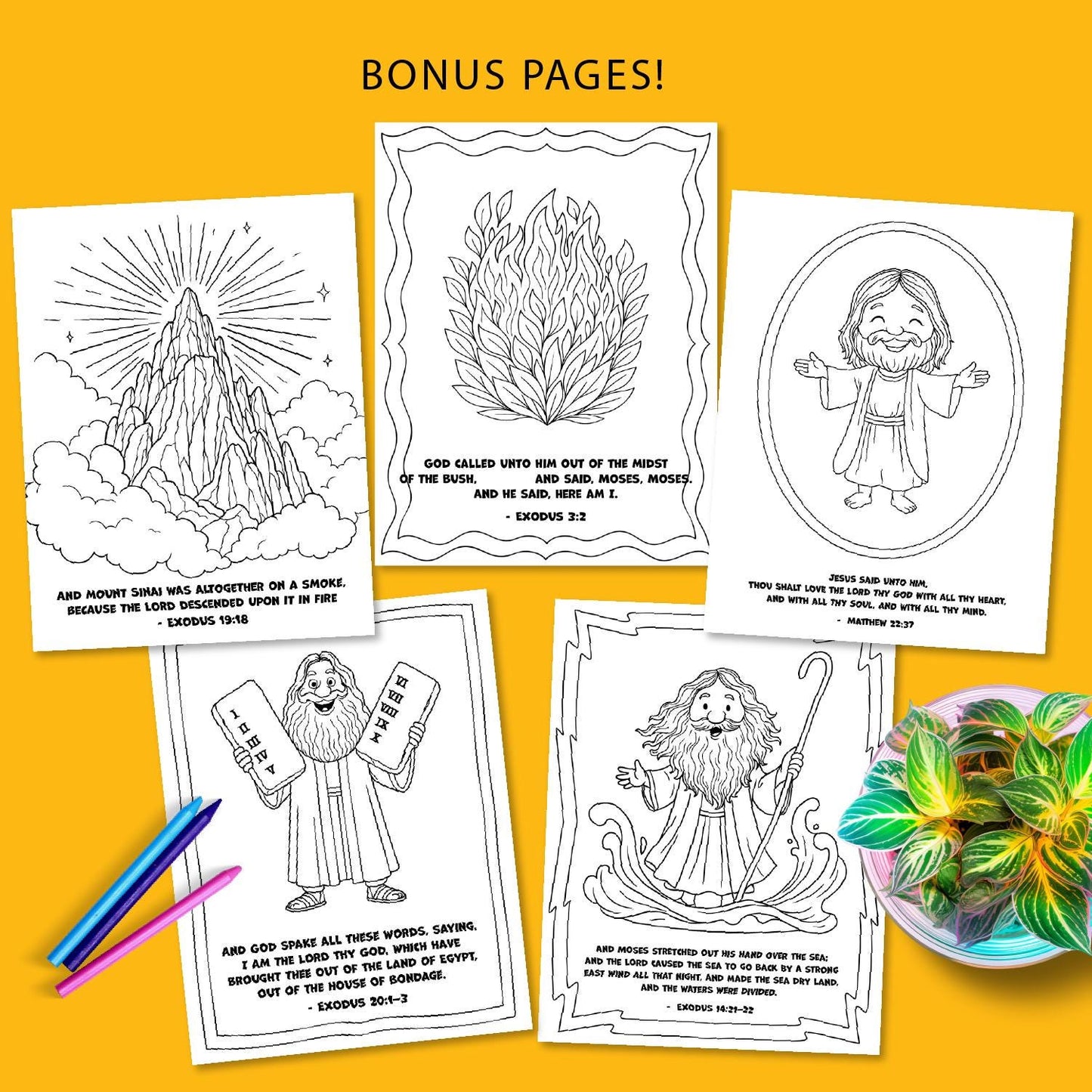 10 Commandments Coloring Pages for Kids, Printable Bible Activity Sheets, Sunday School Crafts, Fun Learning, Personal and Commercial Use