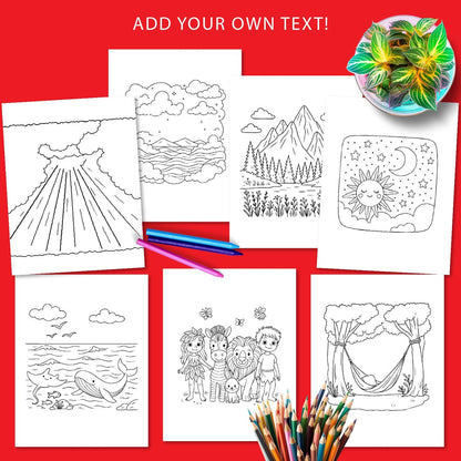 7 Days of Creation Bible Craft, Kids Coloring Pages, Sunday School Activities, Printable Homeschool Resources, Personal and Commercial Use