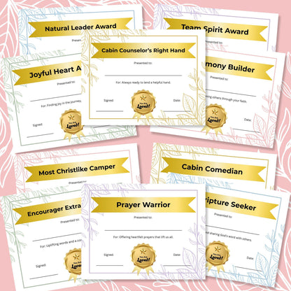 LDS Girls Camp Award Certificates, Editable Printables for Young Women, Recognition Templates for Camp, Digital Download