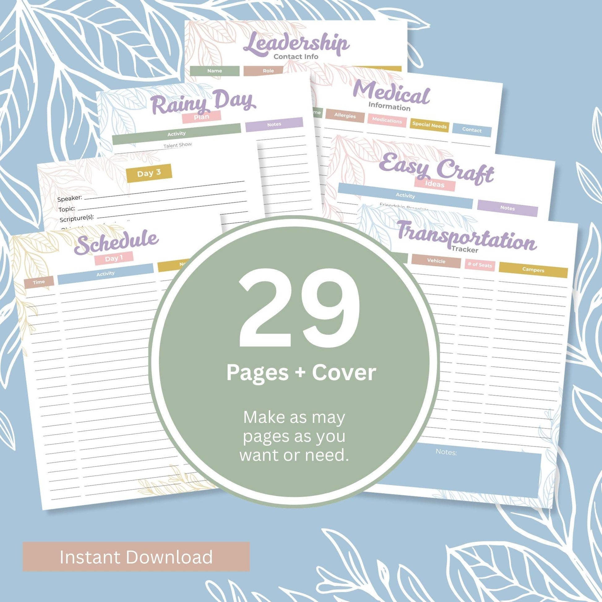 LDS Girls Camp Planner, Young Women Leadership Kit, Editable Digital Journal, Budget, Schedule, Menu, Awards for Young Women