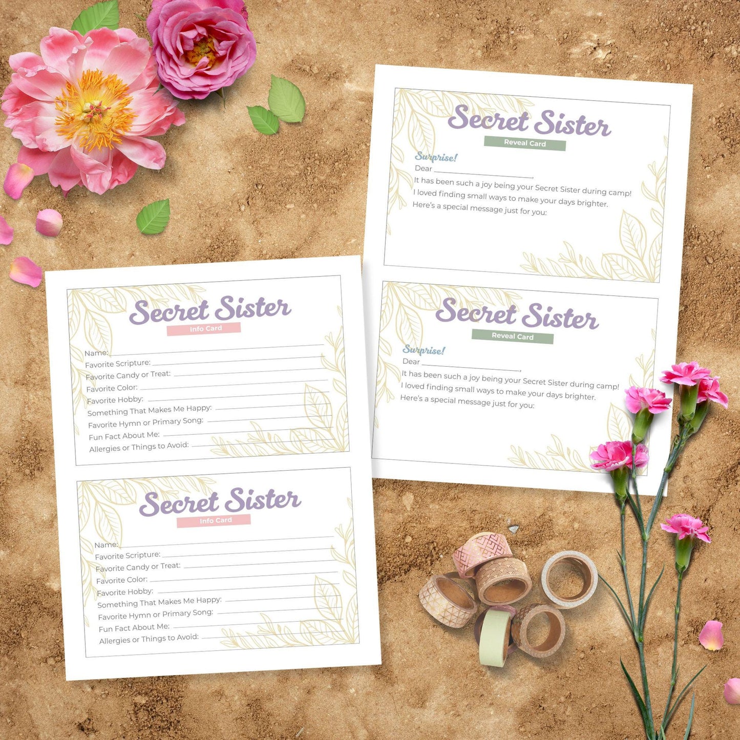 LDS Secret Sister Girls Camp Kit, Printable Questionnaire for Girls Camp, Fun Activities for YW Camp, Digital Download