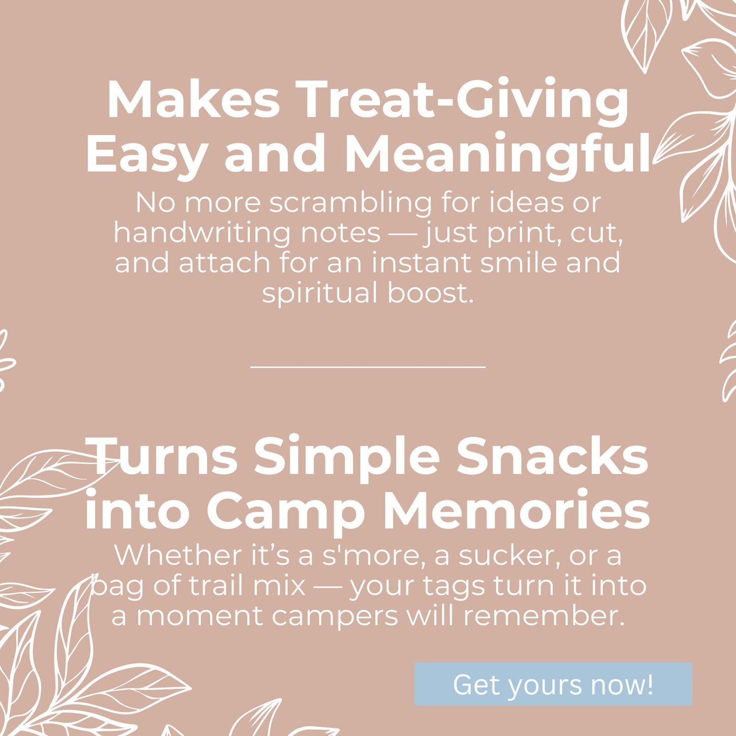 LDS Girls Camp Treat Tags, Printable Gift Tags, Pillow Treats, Tuck in Treats, Secret Sister Gifts, YW Ideas