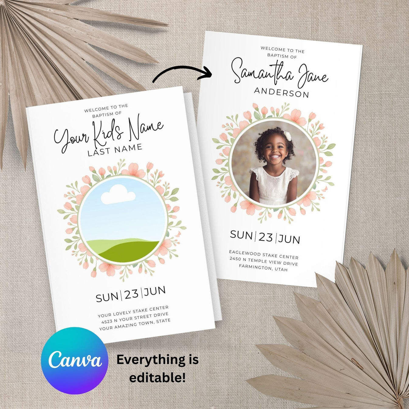 LDS Baptism Program Template Editable Canva Printable Program Girls