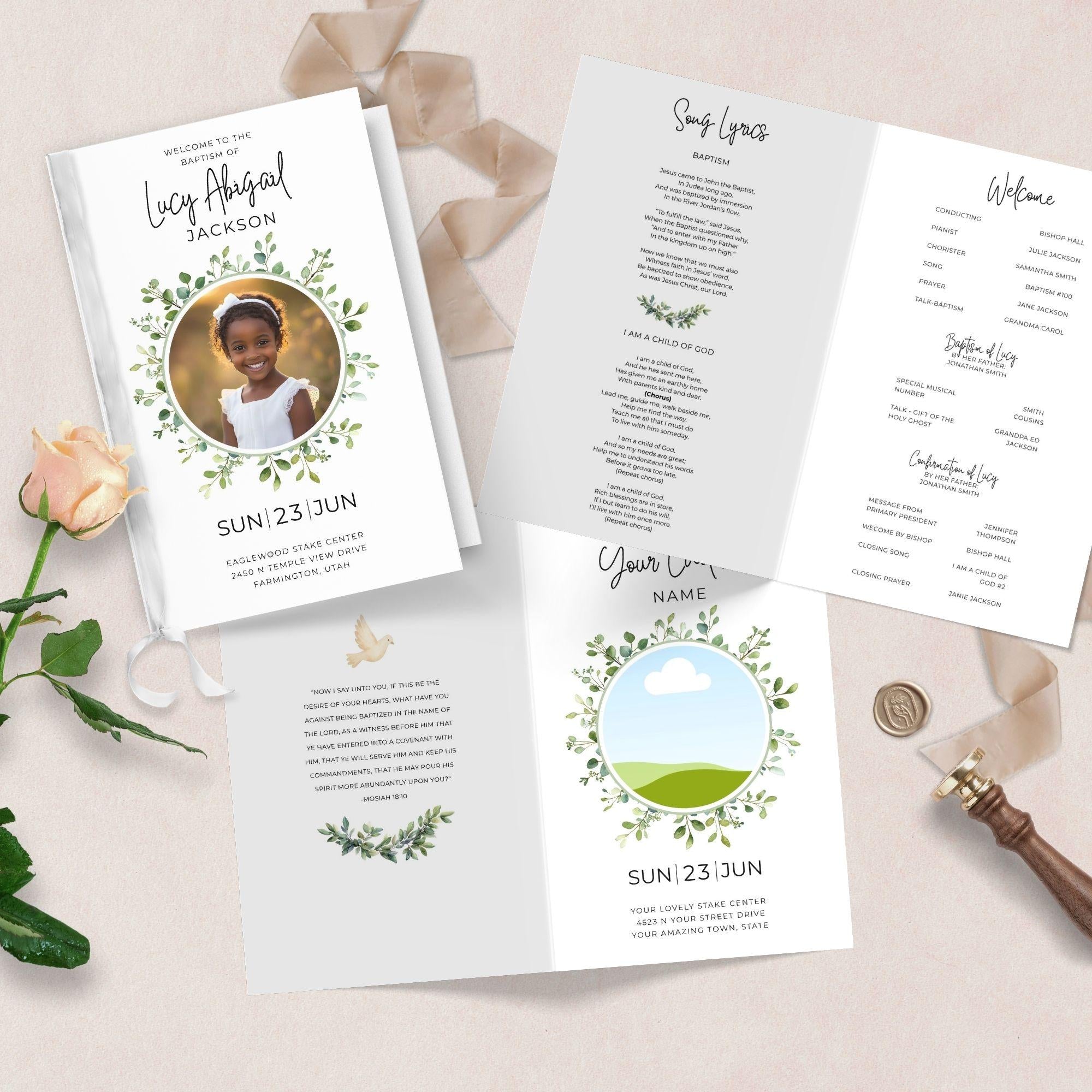 LDS Baptism Program Template | Editable Canva Printable Program for Bo ...