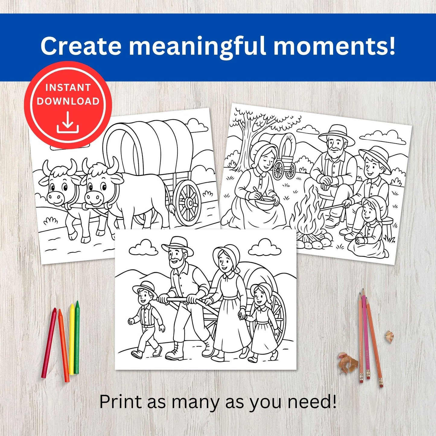 Pioneer Day Coloring Pages: LDS Kids Activities (PDF & JPG Downloadable Set)