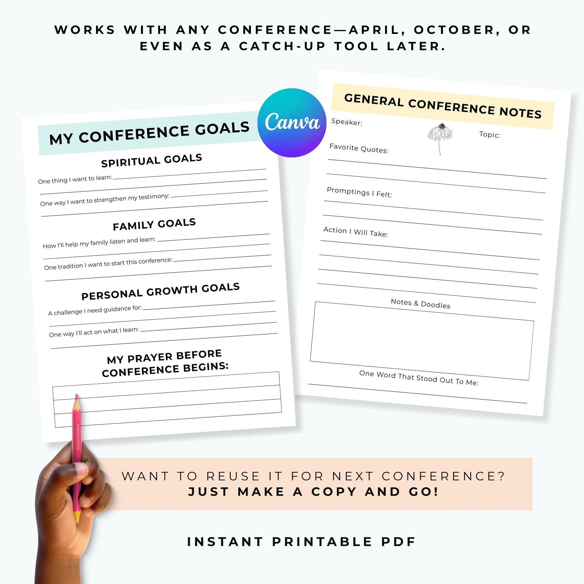 LDS General Conference Journal: LDS Study Guide, Editable With Canva (Instant Download)