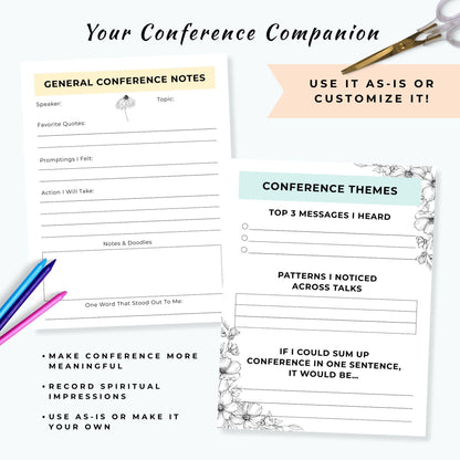 LDS General Conference Journal: LDS Study Guide, Editable With Canva (Instant Download)