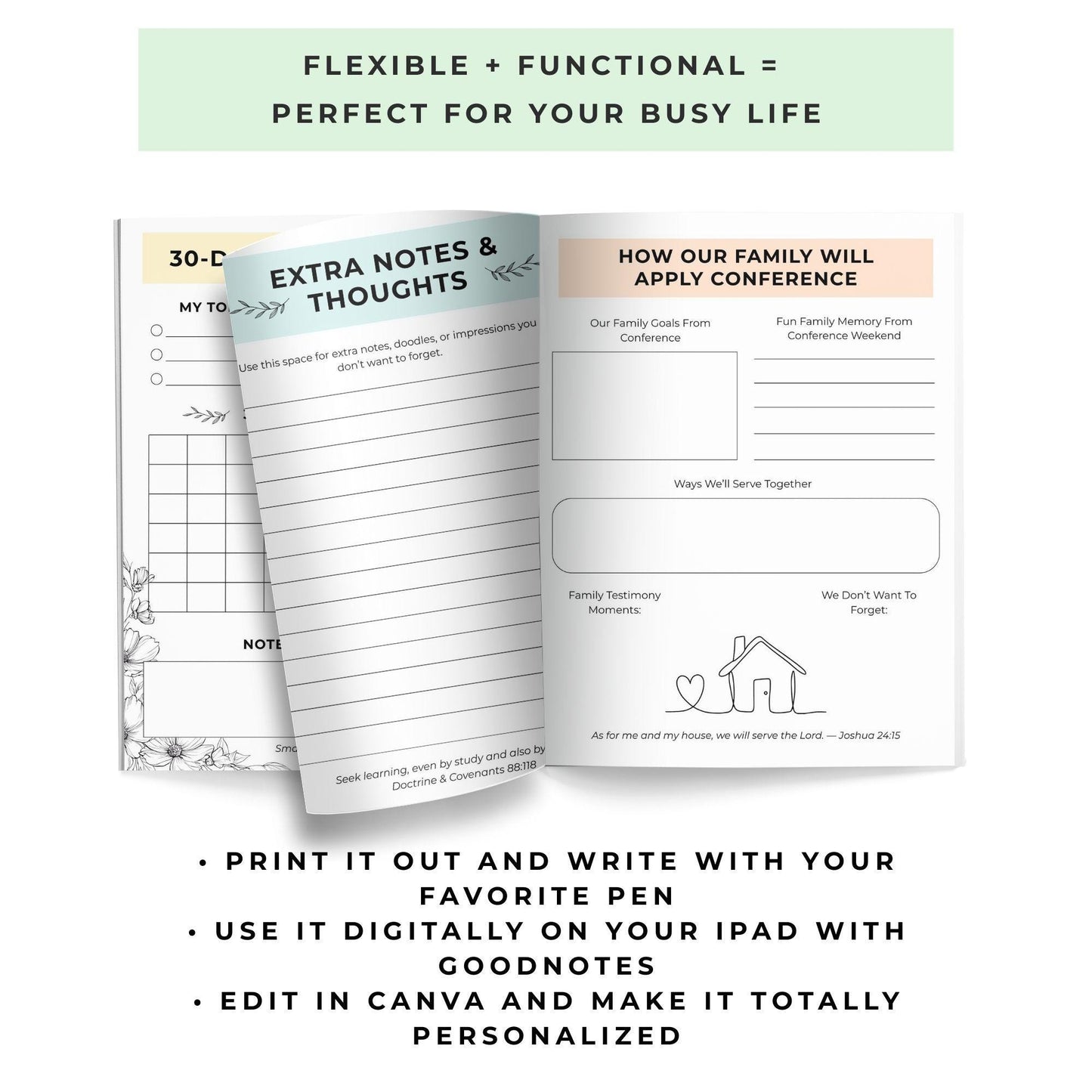 LDS General Conference Journal: LDS Study Guide, Editable With Canva (Instant Download)