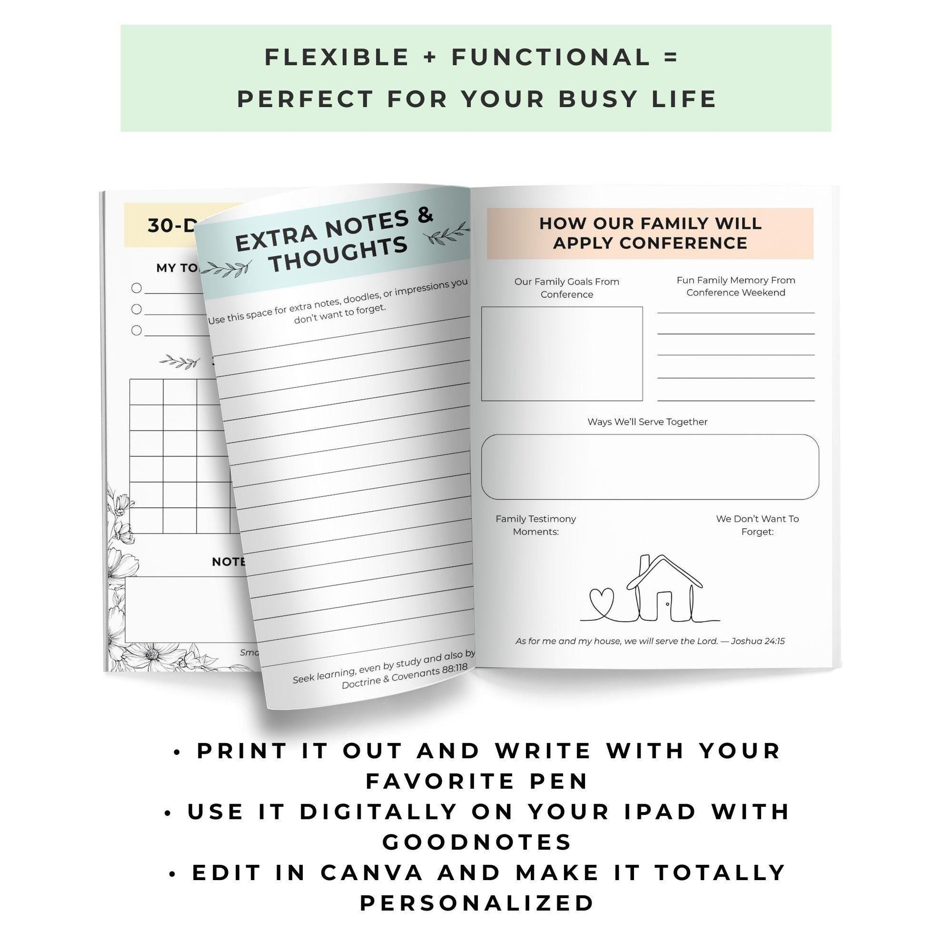 LDS General Conference Journal: LDS Study Guide, Editable With Canva (Instant Download)