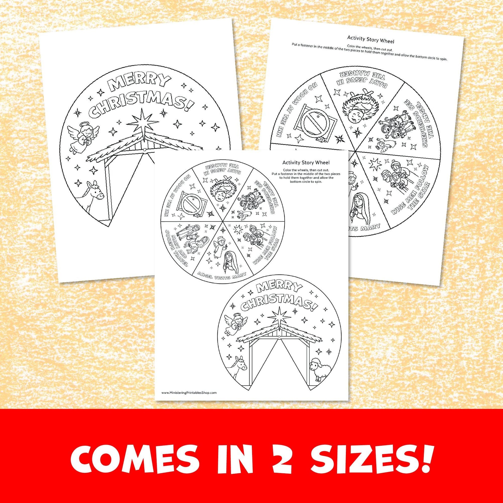 Christmas Nativity Activity Wheel, Kids Printable Craft for Bible Lessons, Sunday School, Homeschool Project (PDF & JPG)