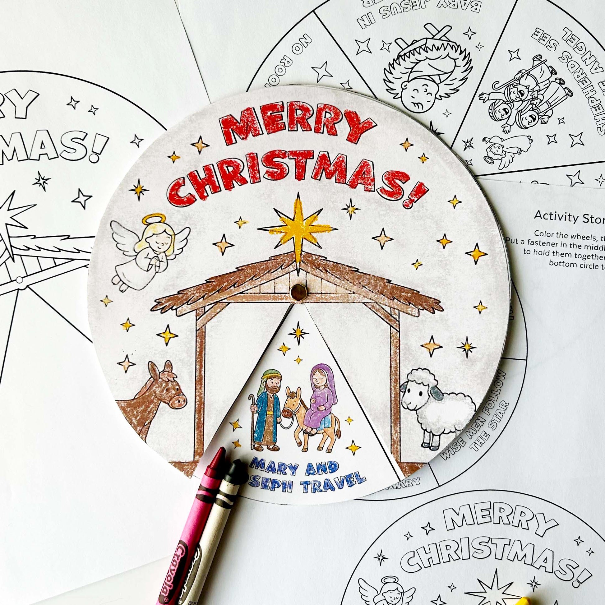 Christmas Nativity Activity Wheel, Kids Printable Craft for Bible Lessons, Sunday School, Homeschool Project (PDF & JPG)