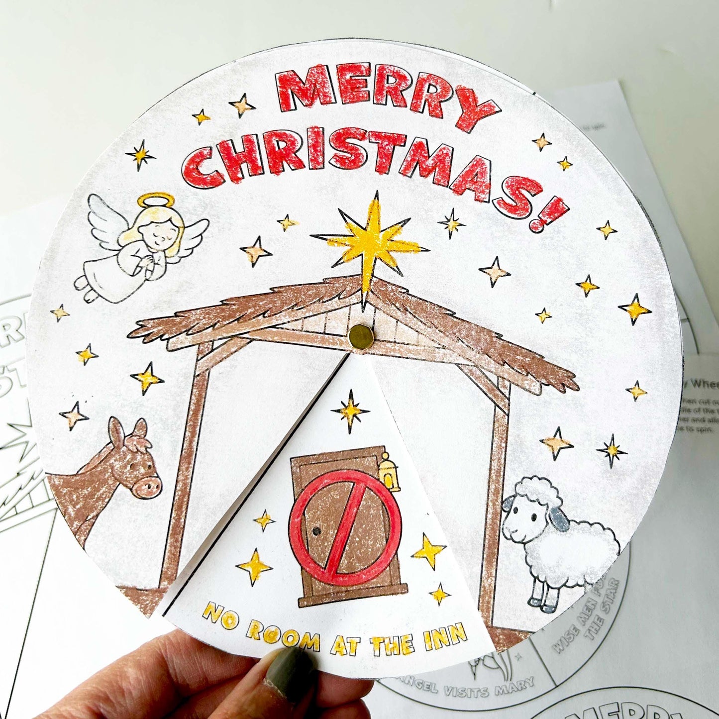 Christmas Nativity Activity Wheel, Kids Printable Craft for Bible Lessons, Sunday School, Homeschool Project (PDF & JPG)