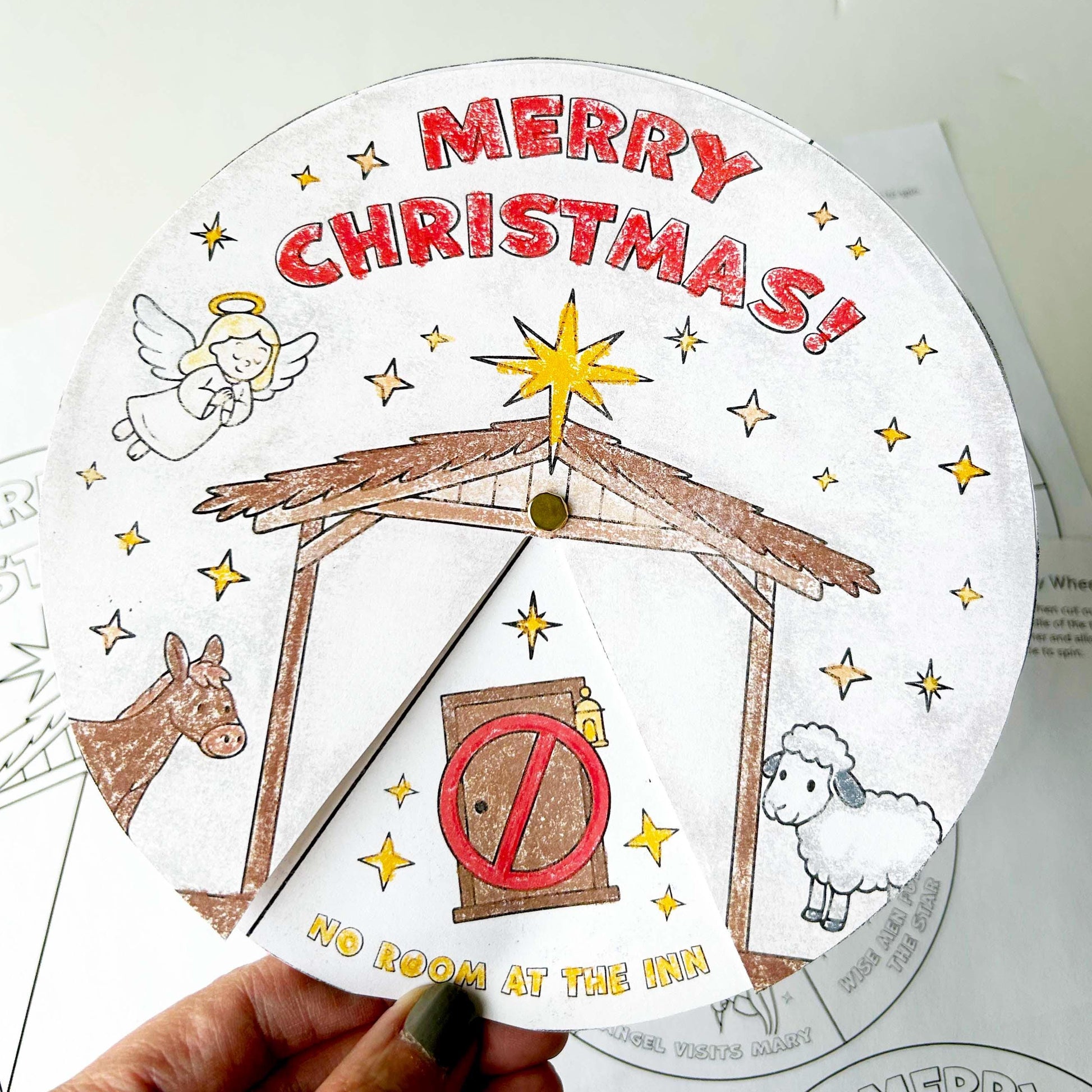 Christmas Nativity Activity Wheel, Kids Printable Craft for Bible Lessons, Sunday School, Homeschool Project (PDF & JPG)