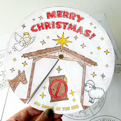 Christmas Nativity Activity Wheel, Kids Printable Craft for Bible Lessons, Sunday School, Homeschool Project (PDF & JPG)