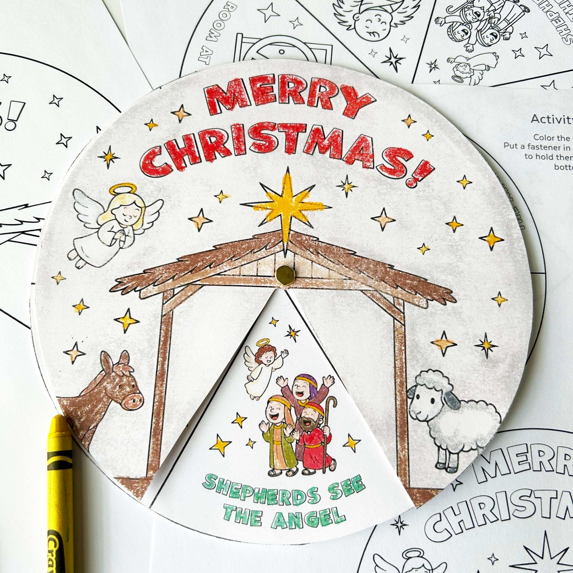 Christmas Nativity Activity Wheel, Kids Printable Craft for Bible Lessons, Sunday School, Homeschool Project (PDF & JPG)