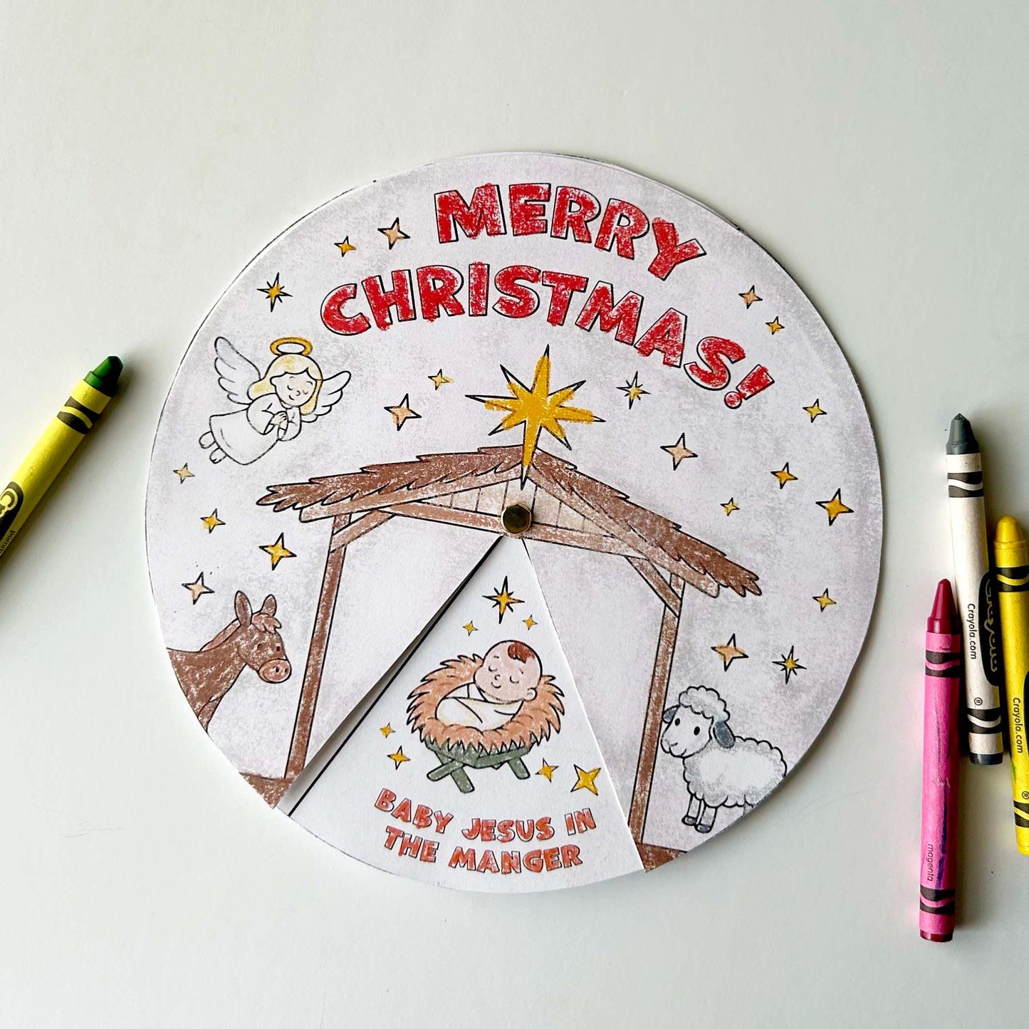 Christmas Nativity Activity Wheel, Kids Printable Craft for Bible Lessons, Sunday School, Homeschool Project (PDF & JPG)