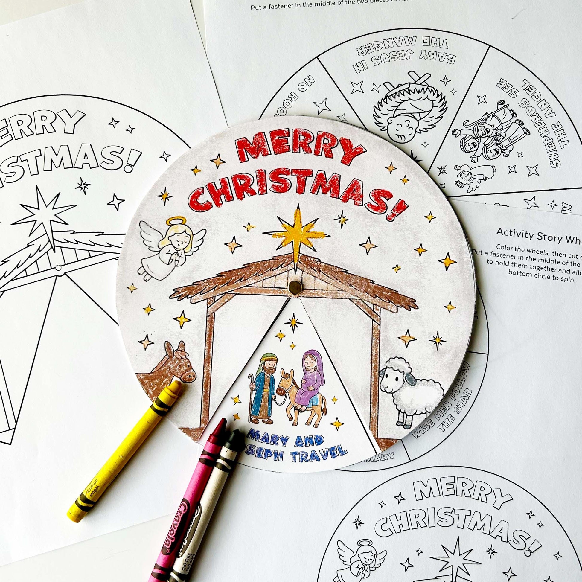Christmas Nativity Activity Wheel, Kids Printable Craft for Bible Lessons, Sunday School, Homeschool Project (PDF & JPG)