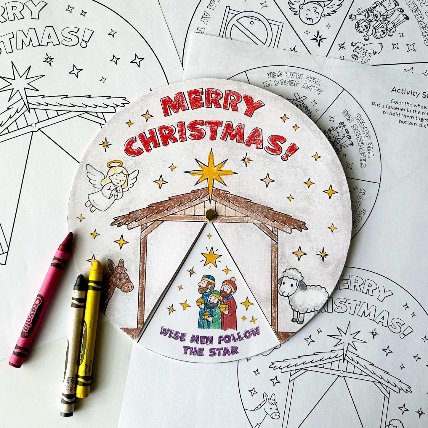 Christmas Nativity Activity Wheel, Kids Printable Craft for Bible Lessons, Sunday School, Homeschool Project (PDF & JPG)