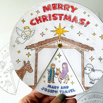 Christmas Nativity Activity Wheel, Kids Printable Craft for Bible Lessons, Sunday School, Homeschool Project (PDF & JPG)