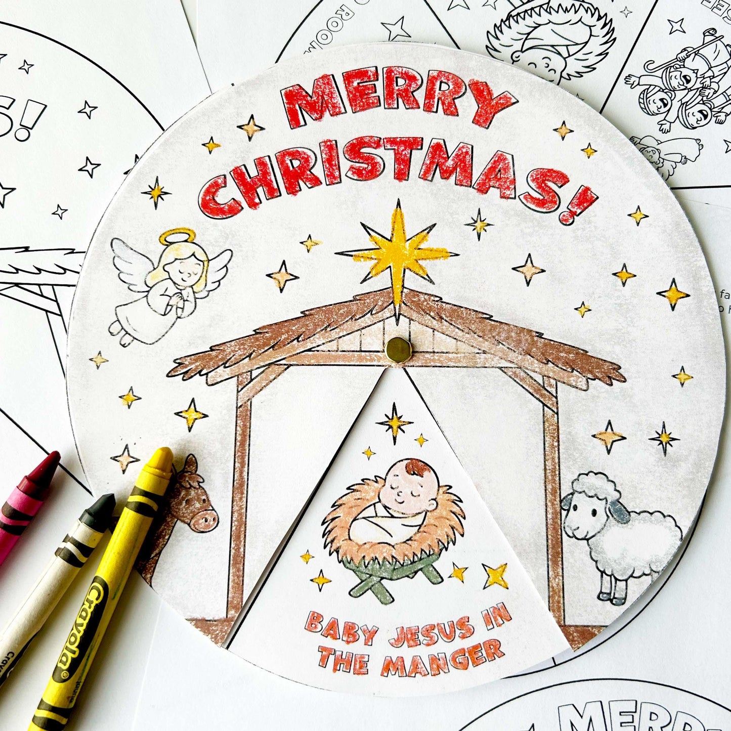 Christmas Nativity Activity Wheel, Kids Printable Craft for Bible Lessons, Sunday School, Homeschool Project (PDF & JPG)