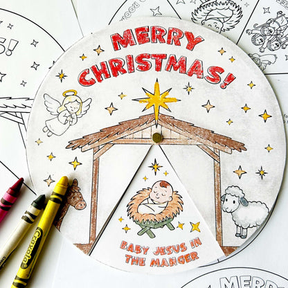 Christmas Nativity Activity Wheel, Kids Printable Craft for Bible Lessons, Sunday School, Homeschool Project (PDF & JPG)