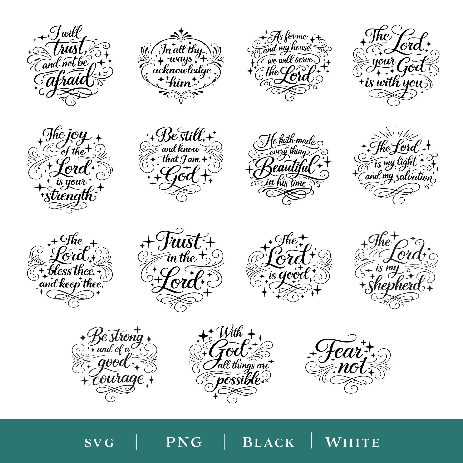 Old Testament Scripture SVG Bundle | Inspirational Christian Quotes | Faith Typography Logos | Bible Verse PNG Cut Files